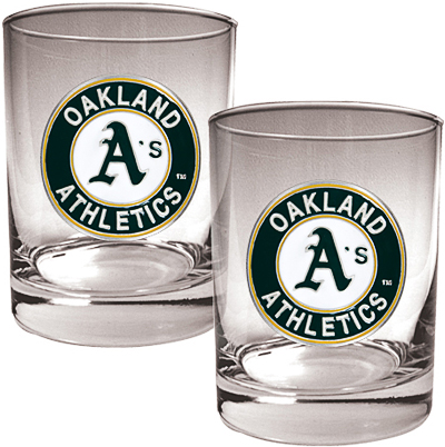 MLB Oakland Athletics 2 piece 14oz Rocks Glass Set