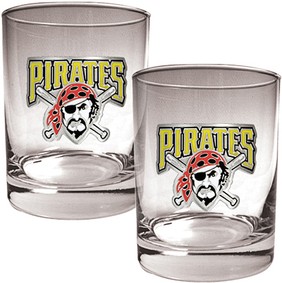 MLB Pirates 2 piece 14oz Rocks Glass Set