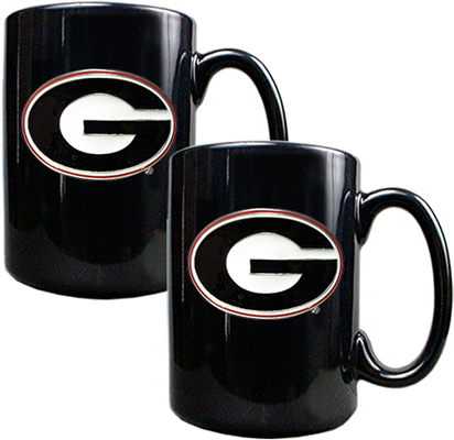 NCAA Georgia Bulldogs Black Ceramic Mug (Set of 2)