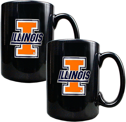 NCAA U of Illinois Black Ceramic Mug (Set of 2)