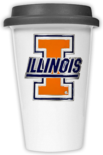 NCAA U of Illinois Ceramic Cup w/Black Lid