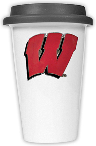 NCAA Wisconsin Badgers Ceramic Cup w/Black Lid