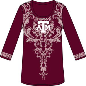 Texas A&M Aggies L/S Satin Trim Tunic Nightshirt