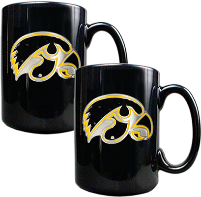 NCAA Iowa Hawkeyes Black Ceramic Mug (Set of 2)