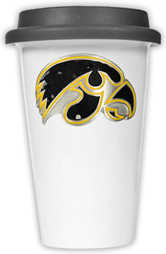 NCAA Iowa Hawkeyes Ceramic Cup w/Black Lid