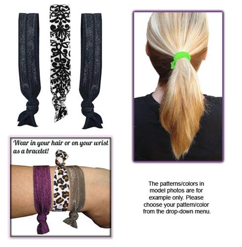 Damask/Black No-Tug Elastic Hair Ties/Bracelets