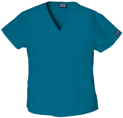Cherokee Women's Mini Mock Wrap Scrub Tops. Embroidery is available on this item.