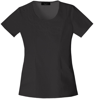 Baby Phat Womens Black Scoop Neck Scrubs Top. Embroidery is available on this item.