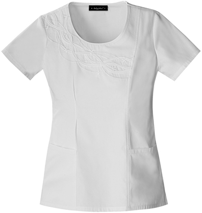 Baby Phat Women's Scoop Neck Scrubs White Top. Embroidery is available on this item.