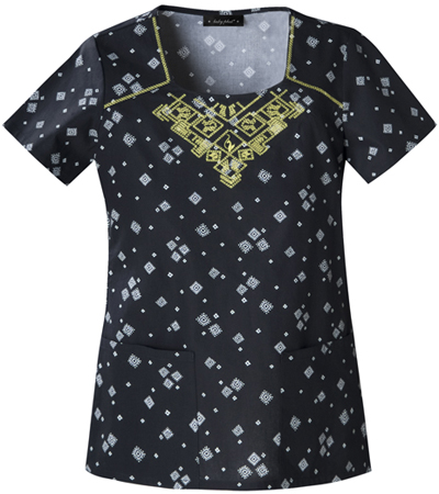 Baby Phat Womens Geo Nights Scrubs Square Neck Top. Embroidery is available on this item.