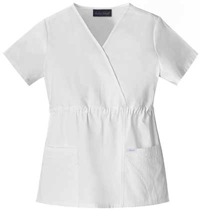 Baby Phat Women's Mock Wrap Scrubs Top. Embroidery is available on this item.