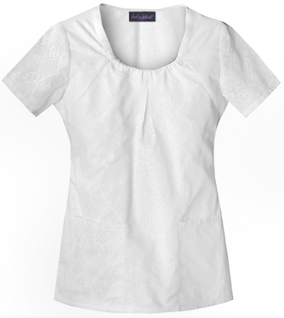Baby Phat Women's Scoop Neck Burn-Out Scrubs Top. Embroidery is available on this item.