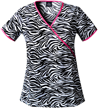 Baby Phat Womens Animal Instinct Zebra Scrubs Top. Embroidery is available on this item.