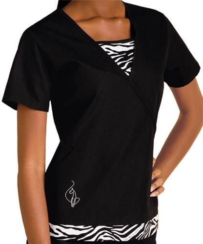 Baby Phat Women's Kingdom Zebra Print Scrubs Top. Embroidery is available on this item.