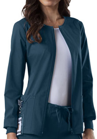 WW Core Stretch Zip Front Scrub Jacket. Embroidery is available on this item.