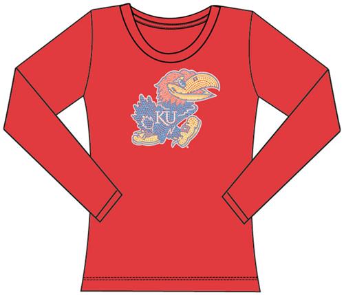 Kansas Jayhawks Womens Jeweled Long Sleeve Top. Free shipping.  Some exclusions apply.