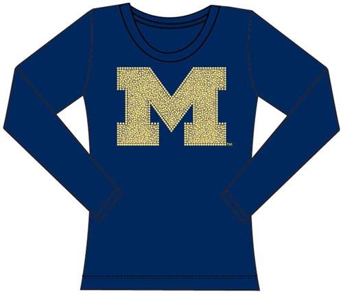 Michigan Wolverines Womens Jeweled Long Sleeve Top. Free shipping.  Some exclusions apply.