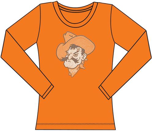 Oklahoma State Womens Jeweled Long Sleeve Top. Free shipping.  Some exclusions apply.