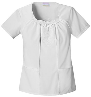 Skechers Women's Smocked Round Neck Scrub Top. Embroidery is available on this item.