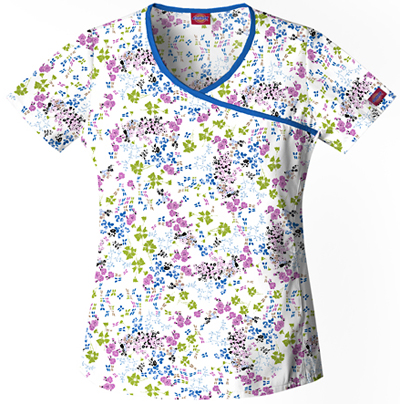 Dickies Women's Hip Flip Print Mock Wrap Scrub Top. Embroidery is available on this item.