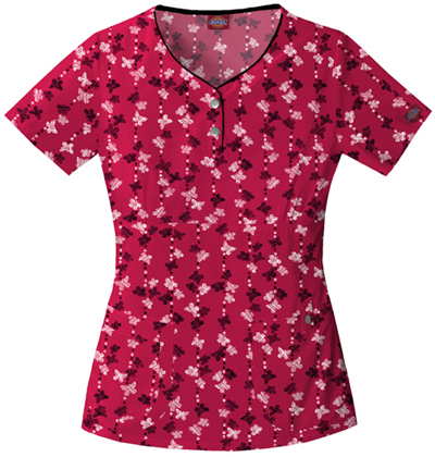 Dickies Women's Gen Flex Print Henley Scrub Tops. Embroidery is available on this item.