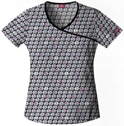 Dickies Women's Hip Flip Print Mock Wrap Scrub Top. Embroidery is available on this item.