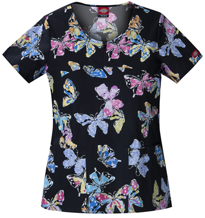 Dickies Women's Cotton Print V-Neck Scrub Tops. Embroidery is available on this item.