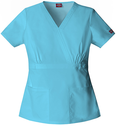 Dickies Women's Enzyme Washed Mock Wrap Scrub Tops. Embroidery is available on this item.