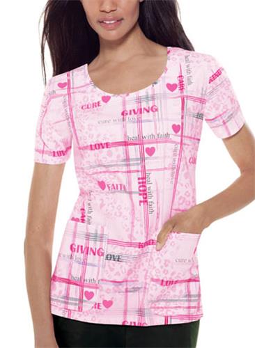 Baby Phat Womens Faith & Love Scrubs Round Top. Embroidery is available on this item.