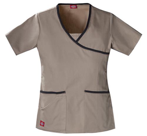 Dickies Women's Hip Flip Mock Wrap Scrub Tops. Embroidery is available on this item.