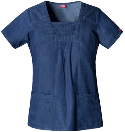 Dickies Women's New Blue Square Neck Scrub Tops. Embroidery is available on this item.