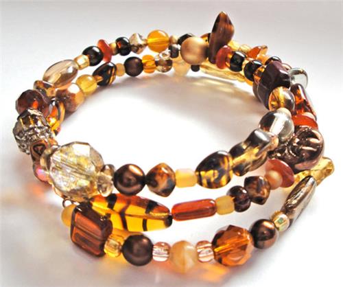 Brown Glass Bead Memory Wire Bracelet