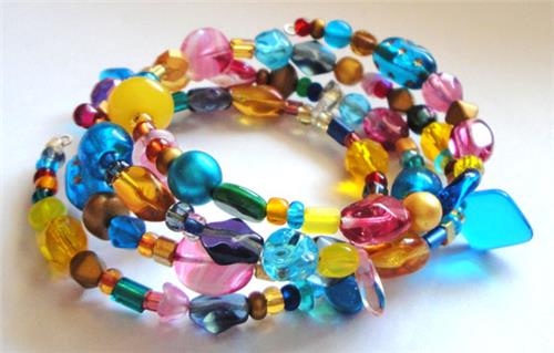 Carnival Mix Glass Bead Memory Wire Bracelet