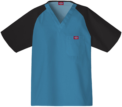 Dickies Men's EDS Raglan Color Block Scrub Tops. Embroidery is available on this item.