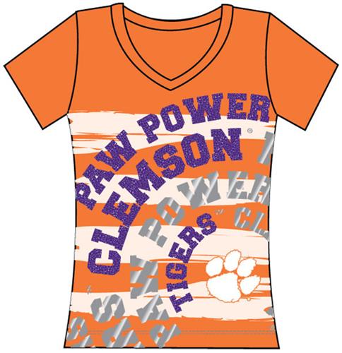 Clemson Tigers Womens V-Neck Jewel & Foil Shirt. Free shipping.  Some exclusions apply.