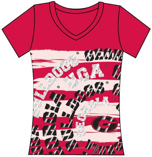 Georgia Bulldogs Womens V-Neck Jewel & Foil Shirt. Free shipping.  Some exclusions apply.