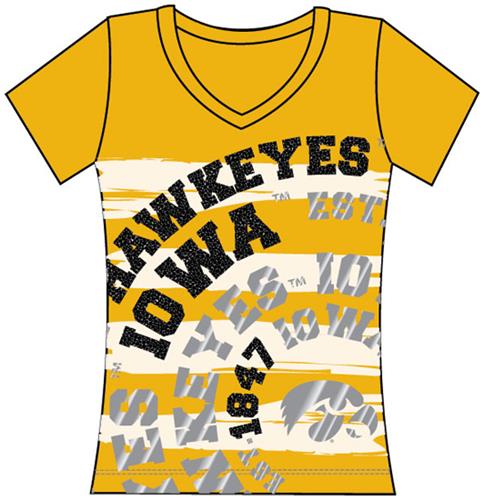 Iowa Hawkeyes Womens V-Neck Jewel & Foil Shirt. Free shipping.  Some exclusions apply.