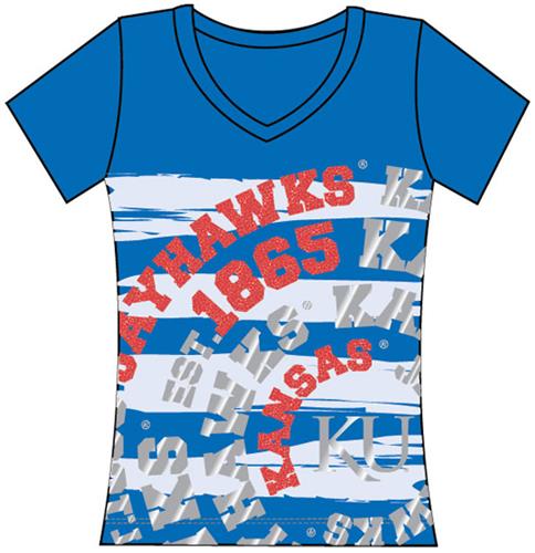 Kansas Jayhawks Womens V-Neck Jewel & Foil Shirt. Free shipping.  Some exclusions apply.