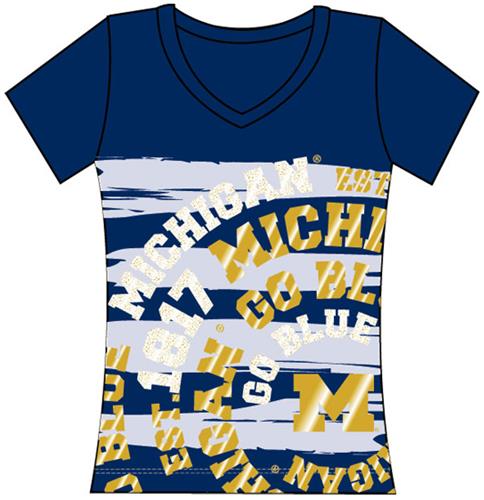 Michigan Womens V-Neck Jewel & Foil Shirt. Free shipping.  Some exclusions apply.