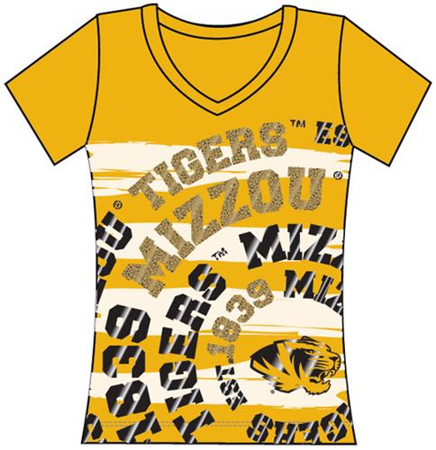 Missouri Tigers Womens V-Neck Jewel & Foil Shirt. Free shipping.  Some exclusions apply.