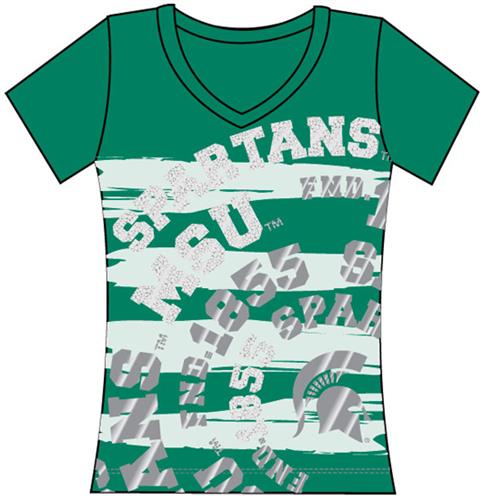 Michigan State Womens V-Neck Jewel & Foil Shirt. Free shipping.  Some exclusions apply.