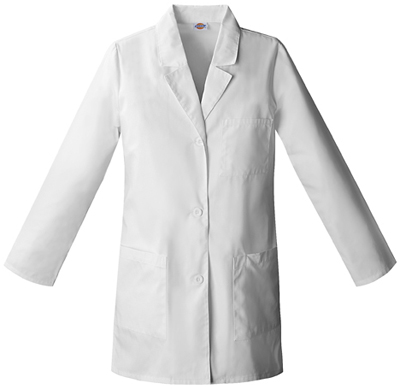 Dickies Women's Three Pocket Basic Scrub Lab Coats. Embroidery is available on this item.
