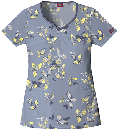 Dickies Women's Gen Flex Print V-Neck Scrub Tops. Embroidery is available on this item.