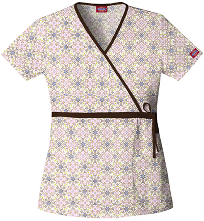 Dickies Women's Enzyme Print Mock Wrap Scrub Tops. Embroidery is available on this item.