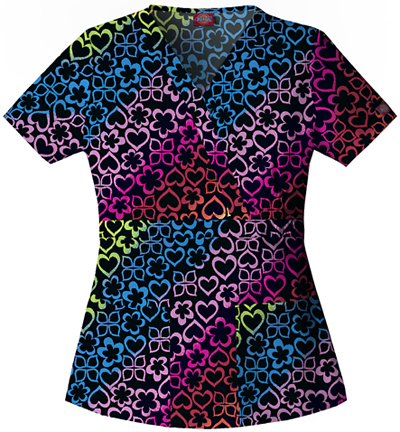 Dickies Women's Enzyme Print Mock Wrap Scrub Tops. Embroidery is available on this item.