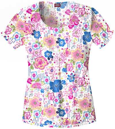 Dickies Women's Enzyme Print Rnd Neck Scrub Tops. Embroidery is available on this item.