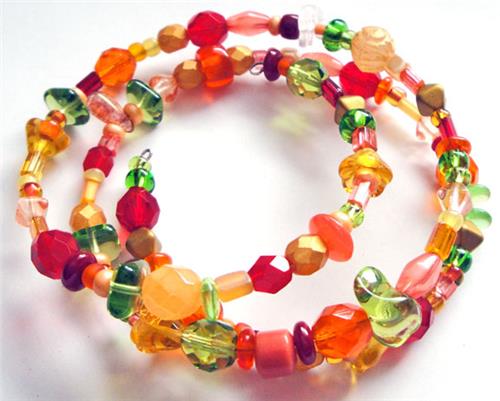 Orange Glow Glass Bead Memory Wire Bracelet