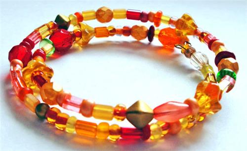 Orange Glow Glass Bead Memory Wire Bracelet