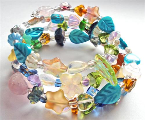 Enchanted Glass Bead Memory Wire Bracelet