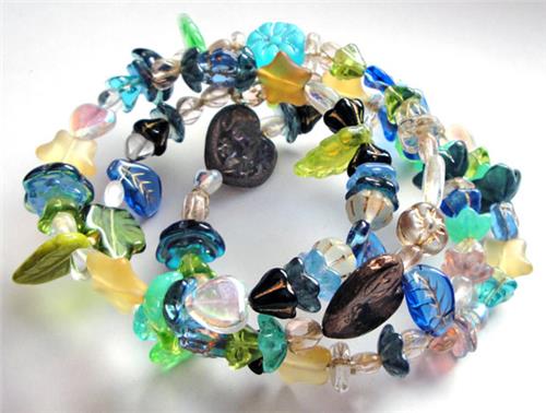 Enchanted Glass Bead Memory Wire Bracelet